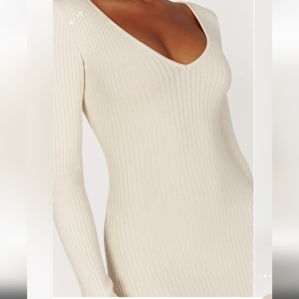 Meshki Ribbed Bodycon Midi Longsleeved Lime Green Dress Size Medium - Picture 5 of 11